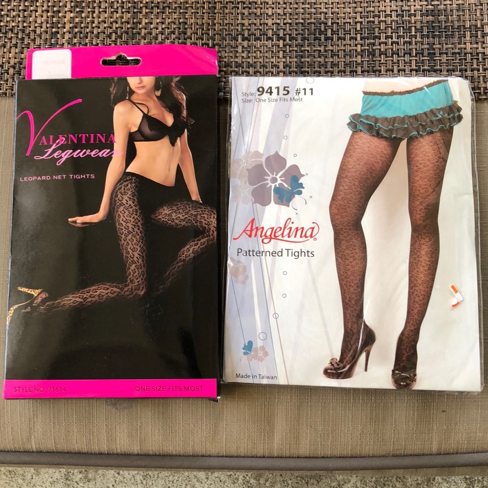 Set of 2 patterned net tights black one size